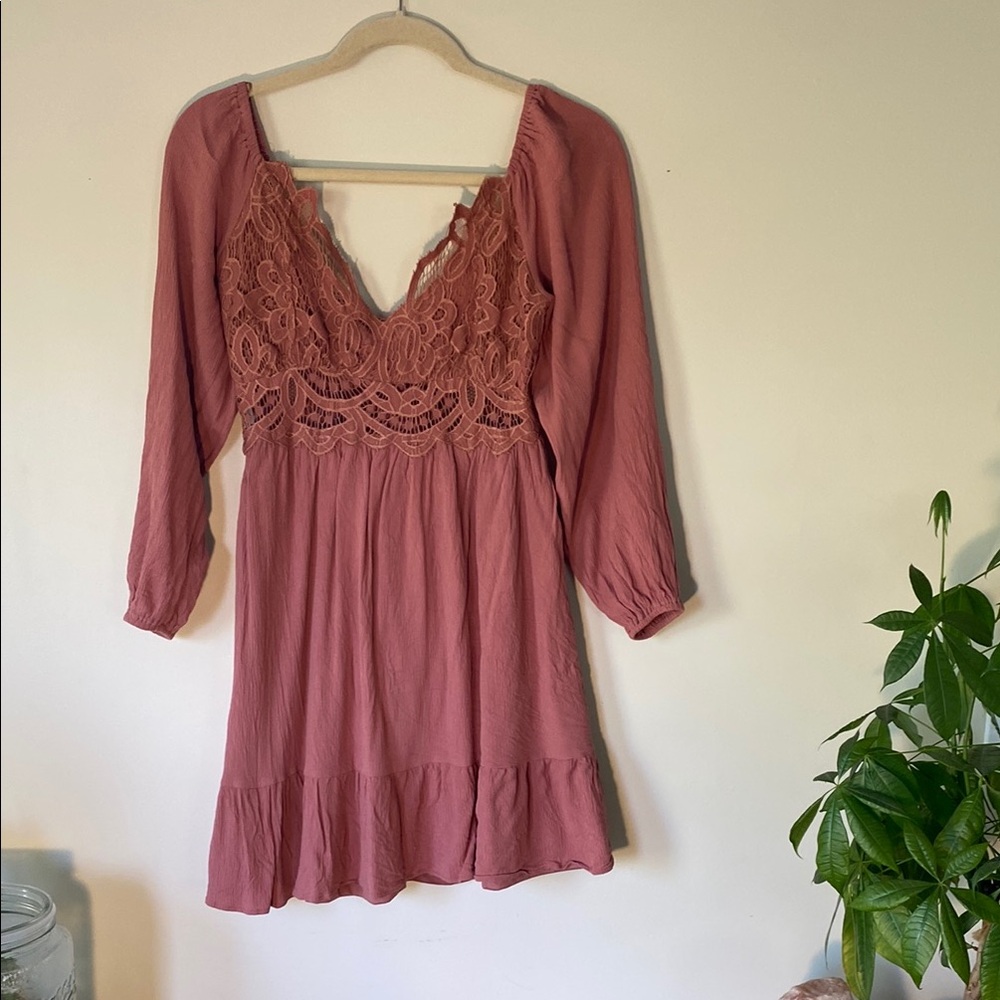 Pink Ruffled Tiered Mini Dress with Plunge Neckline